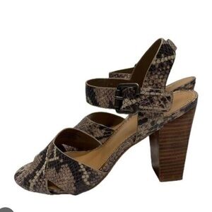 Crown Vintage Shoes Womens Sandals High Heels Faux Leather Snake Print Tan Sz 8